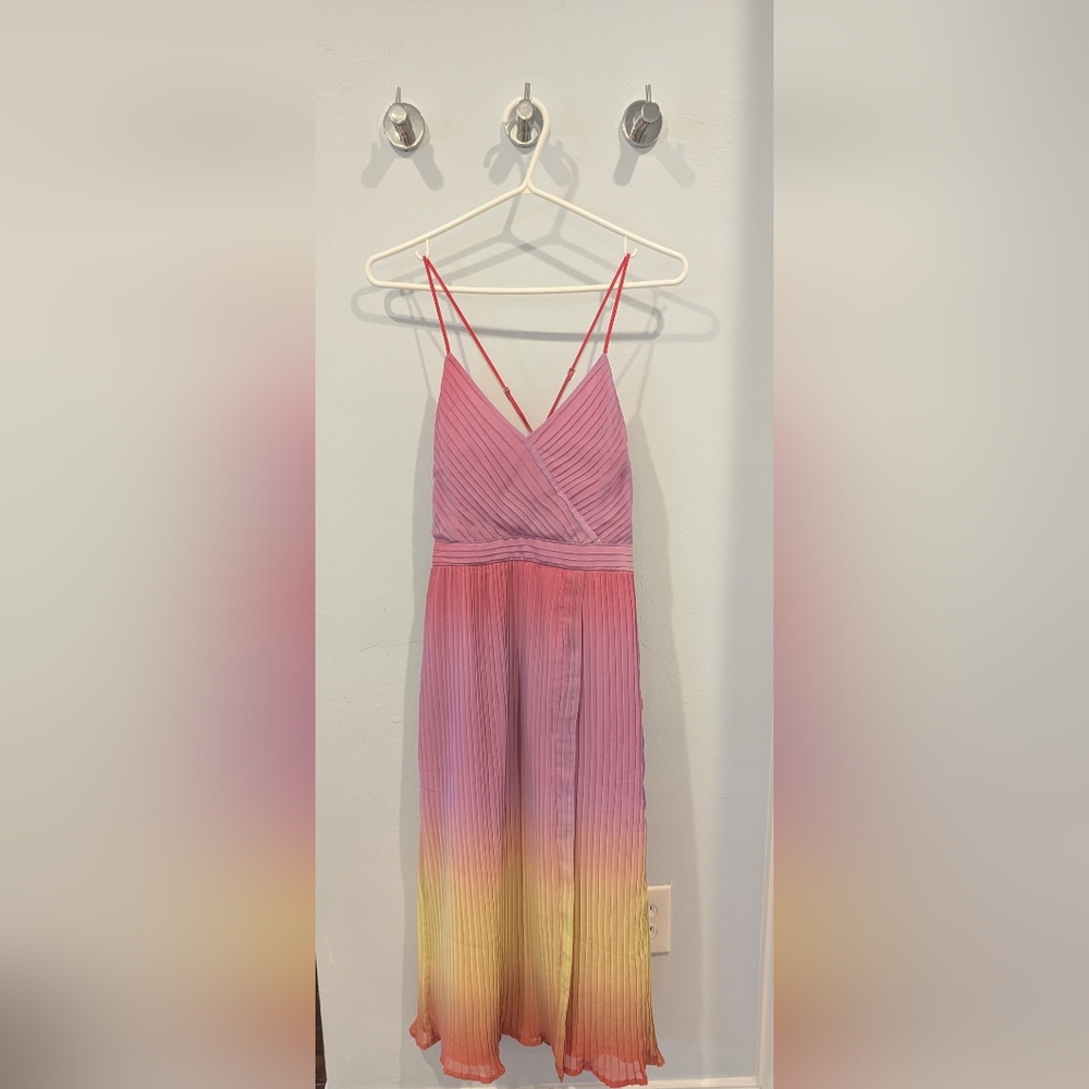 Leith Pink and Yellow Ombre Pleated Dress